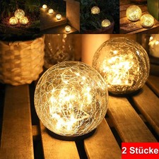 LED Solar Kugelleuchte - 2 Stücke - Crackle Bruch Glas Garten Kugel beleuchtet