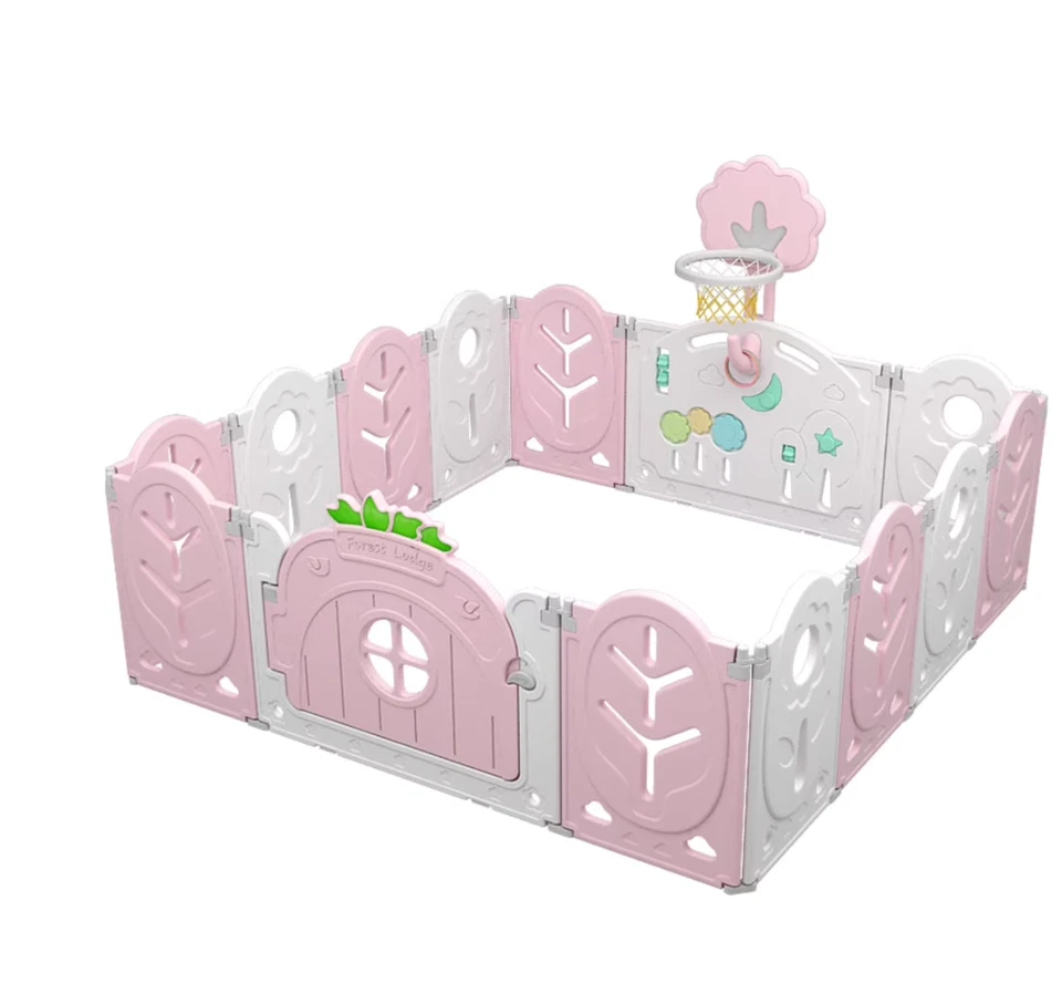 NUEVO Rosa 14 Paneles Plegable Bebé y Mascotas Parque Infantil Centro de Actividades con Cerradura Puerta Foto 4 de 4