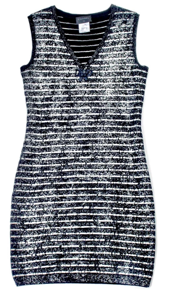 Vestido de fiesta Chanel Vintage 2010 negro blanco cristal 4K como nuevo 34 36 38 2 4 6 S M Foto 2 de 4