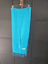 Pashmina Scarf, Blue. 100 Pashmina And Silk, 62x27, Has Fringe