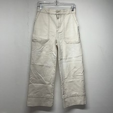 By Anthropologie Lily Wide Leg Crop Pants Cream Contrast Stitch Size 28 Utility