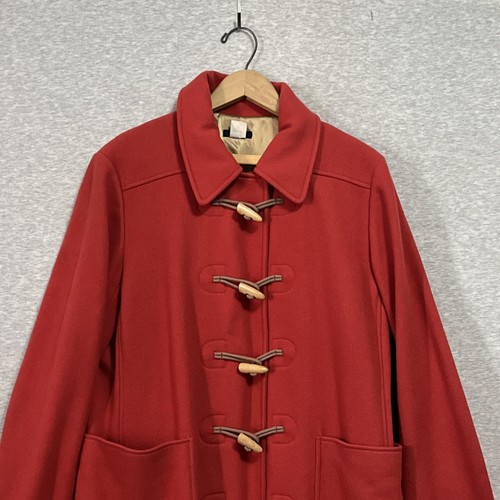 Vintage J.Crew Duffle Coat Womens Large Orange Red Toggle Wool Blend Y2K Preppy - Picture 3 of 18