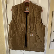 Carhartt Men's Quilted Full Zip Vest w/ Pockets Stand-Up Collar Brown L