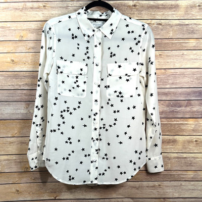 Equipment Femme Womens Cream Black Star Print 100% Silk Long Sleeve Blouse XS