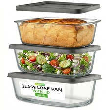Nutrichef 6 Piece Glass Loaf Pans For - 7.6 Cups Stackable Glass Loaf