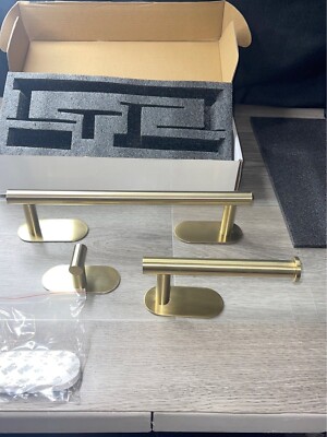 piece towel rack, robe hook, toilet paper holder gold no drilling  required=