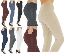 Damen Leggings lang Hose lange Leggins Röre Baumwolle hoher Bund mit Taschen