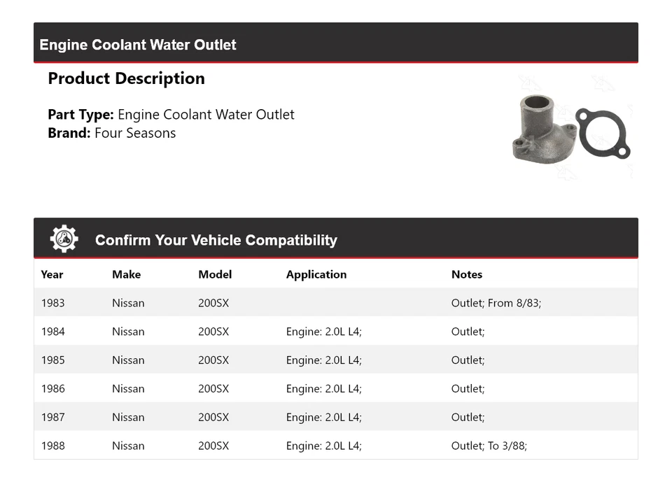 For 1983-1988 Nissan 200SX Engine Coolant Water Outlet 4 Seasons 1984 1985 1986 - Image 2 of 4