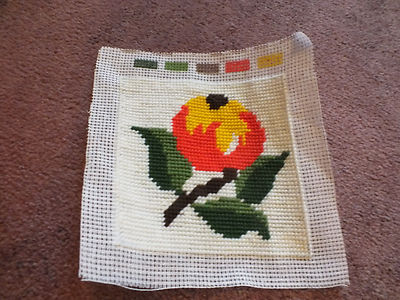 Needlepoint Sampler Complete & Ready to Frame 5 x 5'' Floral CUTE