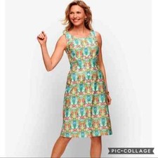 TALBOTS Green White Blue Tropical Button Front Parrot Sheath Dress Size 2P