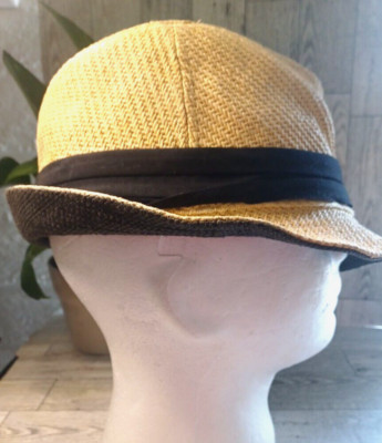 THE HATTER COMPANY Fedora Straw Hat One Size Weave Beige Black Stylish