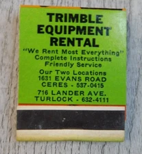 Trimble Equipment Rental Service Ceres California Struck Vintage Matchbook