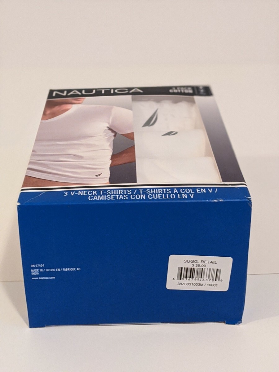 Nautica 3 Pack Crew Neck T-shirts White 100% Cotton Size M in New