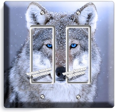 WILD GRAY BLUE EYE WOLF SNOW DOUBLE GFI LIGHT SWITCH WALL PLATE COVER HOME DECOR