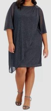 SLNY Women's Gray Overlay Shimmer Dress Plus Size 20W