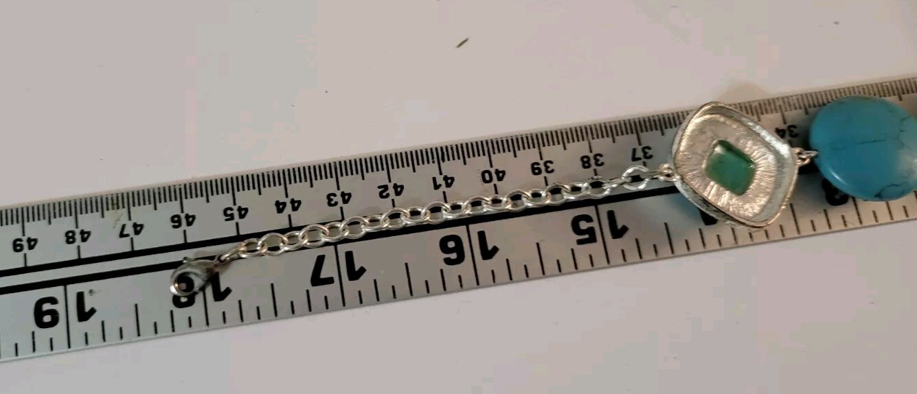 Faux Turquoise Silvertone Statement Necklace 18" … - image 5