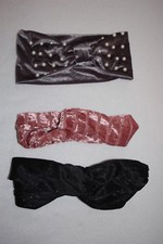 Headband 3 Lot TURBAN TWIST KNOT Mauve Texture BLACK SPARKLE Gray Bow Yoga Pearl