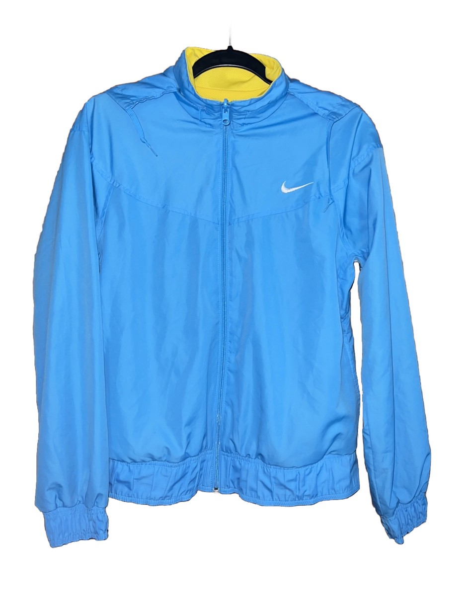 NIKE Women Jacket Coat REVERSIBLE Hooded Windbreaker Light Blue/Yellow size  M