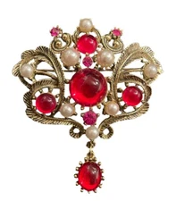 Vintage Jeweled Rhinestones Brooch Pin Crown Victorian Revival Jelly 
