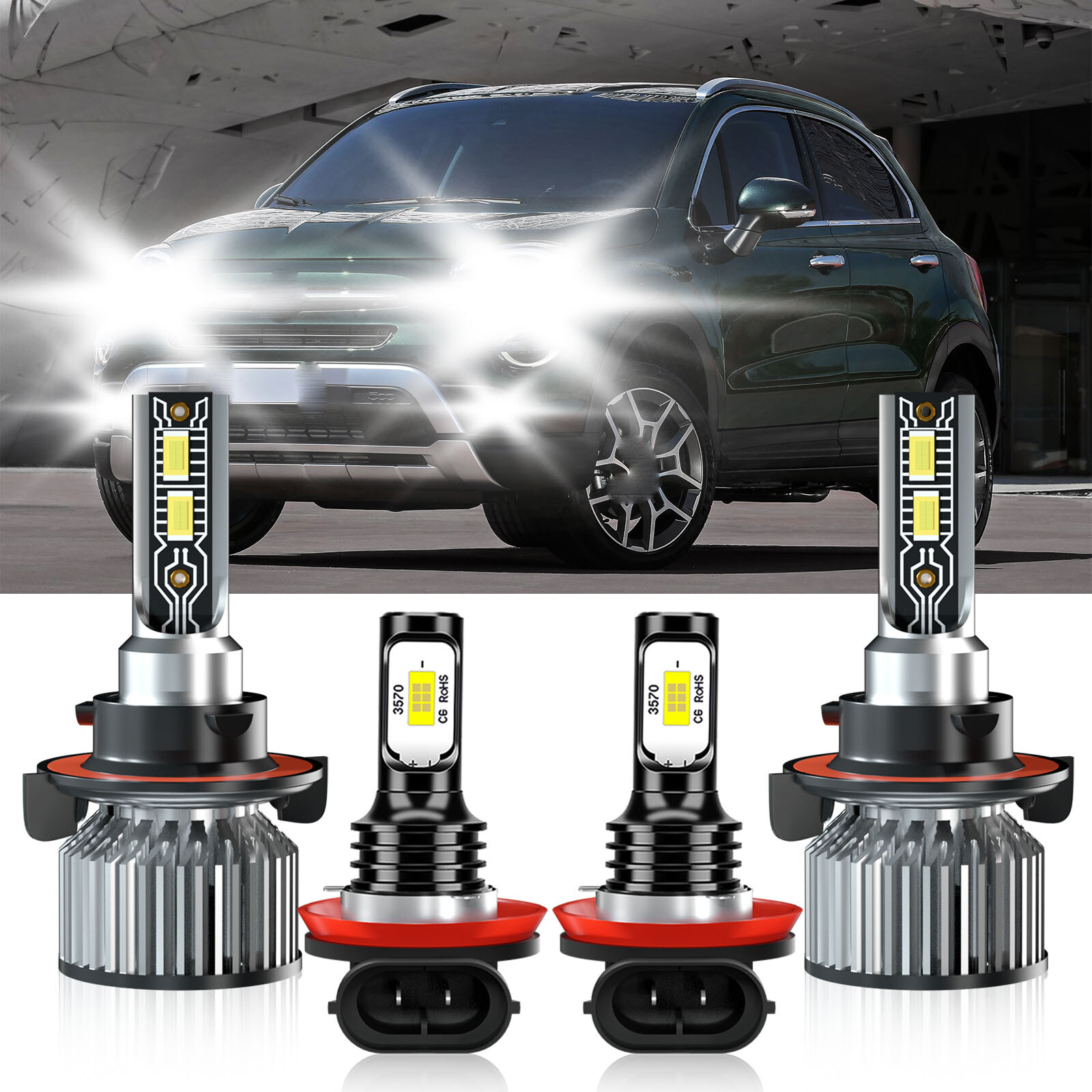 2021 Fiat 500X LED Headlight & Fog Light Bulb 6500K White High/Low Beam  