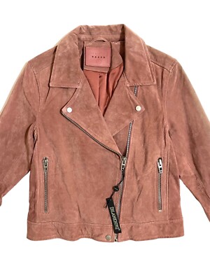 BlankNYC Pink Suede Leather Moto Jacket Zip Asymmetrical Cropped