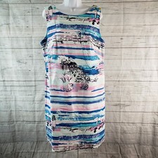 Talbots Womens Printed Dress Sz 14 Pink Blue Beach Boats Sleeveless Cotton