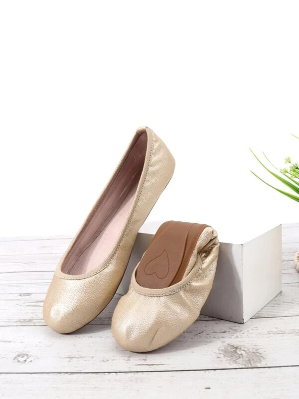 STITCH DETAIL ROUND TOE SLIP ON BALLET FLAT SHOES SIZE