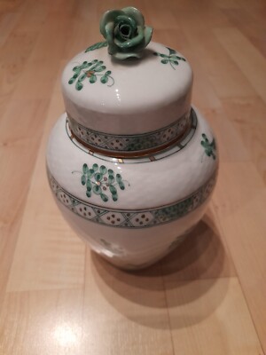 Vintage Herend Ungarn Waldstein Rose Grün, #6450/WZ, Deckelvase