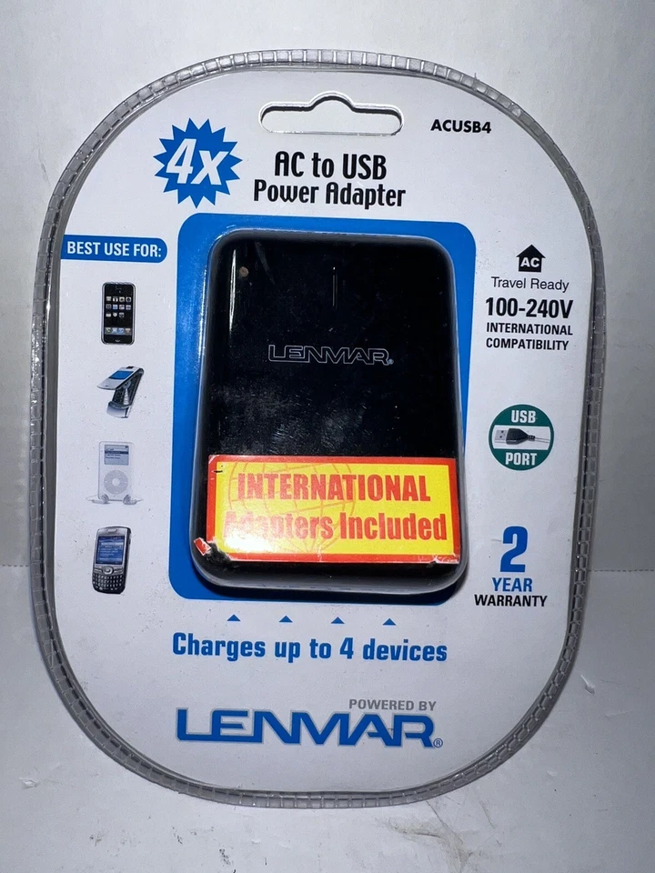 Lenmar Internationally Capable 4 Adapters Charges 4 Devices AC to USB NIB - Image 2 of 4