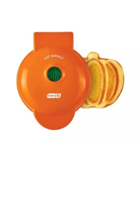 Dash Pumpkin Shaped Mini Nonstick Waffle Maker Orange Perfect For Holiday Treats