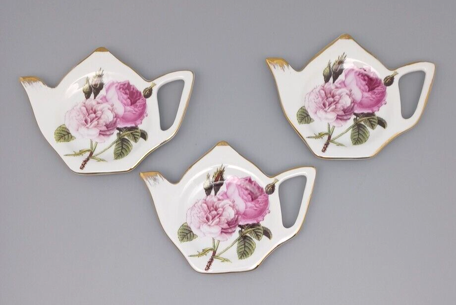 Grace Tea Ware Rose Bouquet Tea bag Holders Caddies set of 3