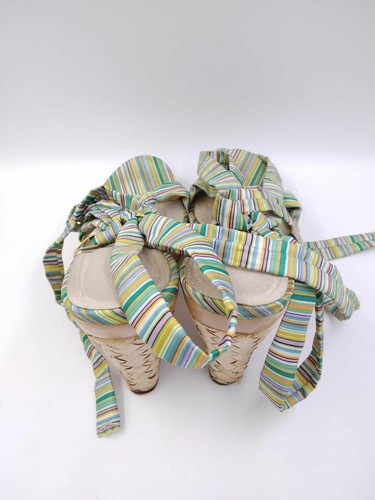 Restricted Womens Multicolor Striped Tie Platform Wedge Heel Sandal Size 8 - Picture 3 of 9