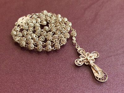 1920s Silver Filigree Rosary, Vintage Catholic Rosary Jesus Christ