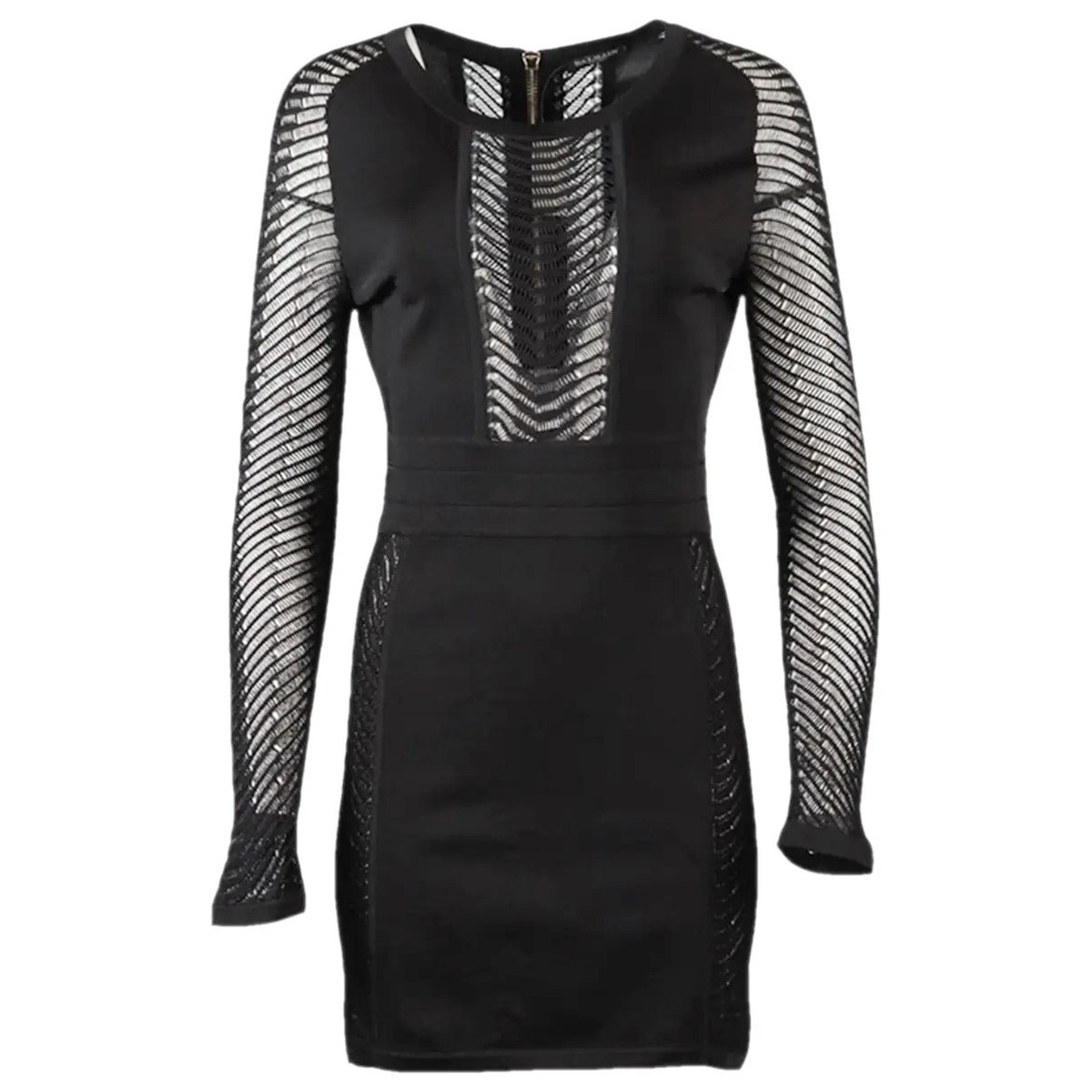 BALMAIN Viscose Knit Stretch Mini Dress Rope Mesh Sheer Back Zip Black F38  Us6 M