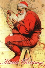 Santa Maps His Trip Norman Rockwell Box of 12 Nobleworks Christmas Cards