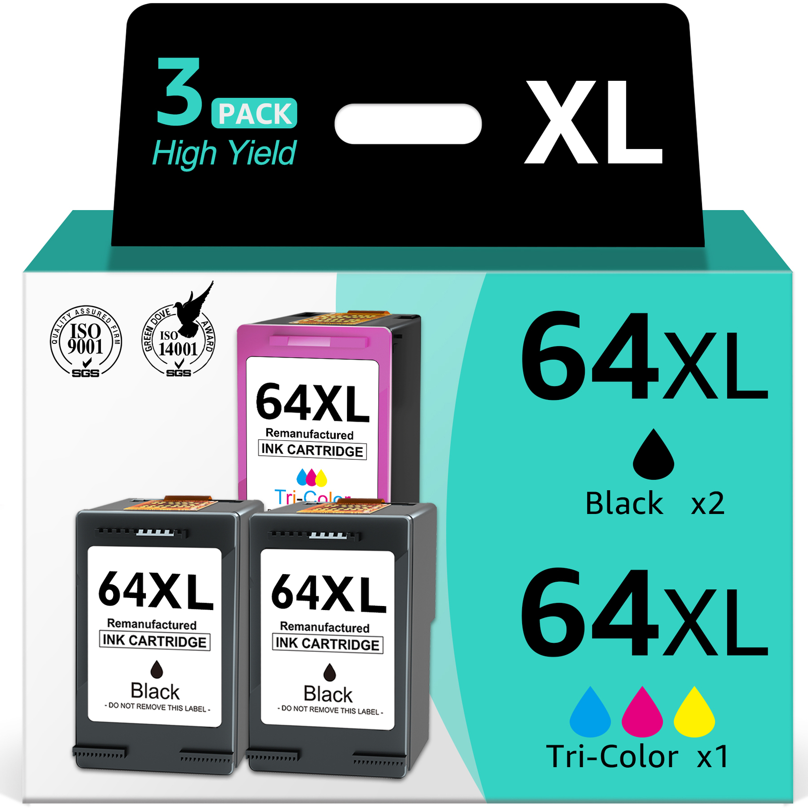 3x HP 64XL Ink Cartridge Replacement for ENVY Photo 7855 7155 6255
