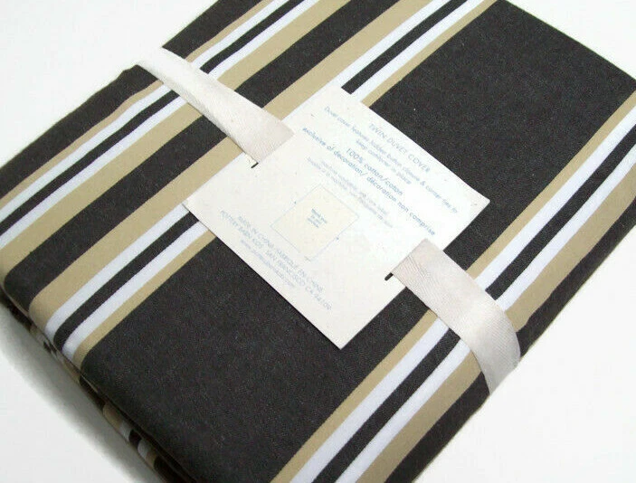 Funda nórdica Pottery Barn Kids algodón marrón oscuro rayas universitarias doble nueva Foto 2 de 4