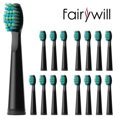 Fairywill 16Pcs Black Soft Replacement Heads for Toothbrush FW-507 508 917 959