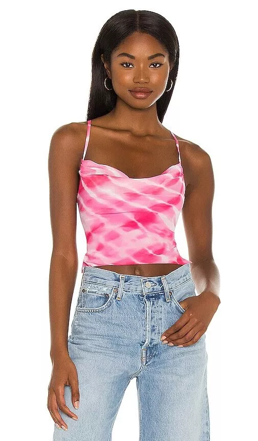 h:ours Cavo Cowl Top Fuchsia Pink Tie Dye Open Back Straps Revolve