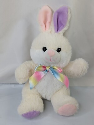 Walmart White Rabbit Plush Bunny Pink Purple Ears Feet 11 Inch Stuffed Animal