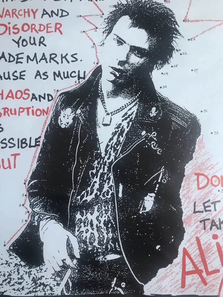 POSTER VINTAGE SID VICIOUS DÉCADA DE 1980 RARO SEX PISTOLS PUNK IMPRESSO NA INGLATERRA PROMO - Imagem 2 de 4