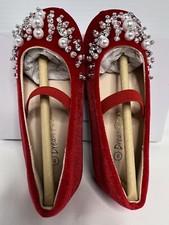 DREAM PAIRS Girls 8 Ballet Flat Shoes Kids Toddler Rhinestones Dress Shoes Red