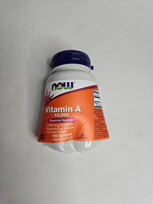 NOW Supplements, Vitamin A 10,000 IU, Eye Health, 100 Softgels *DAMAGED BOTTLE