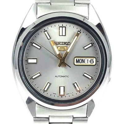 SEIKO 5 7S26-3040 Men's Auto SS Watch Silver Gray Gold