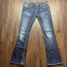 Rock Revival Maggie Boot Jeans Distressed Dark Wash Flap Pocket Women  s Size 28