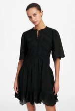 Madewell Eyelet Flutter Sleeve Mini Dress in Cotton Women's Size 2 in Black NWT!