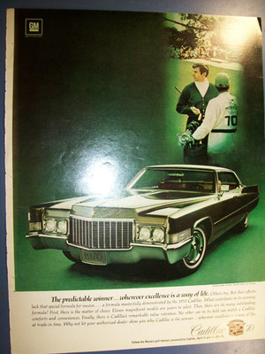 1970 Cadillac De Ville hardtop large-mag car ad- Golf- ''Predictable winner''