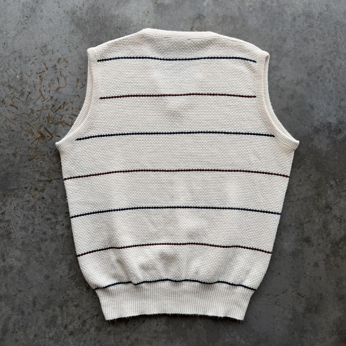 VTG 80s Christian Dior Striped Acrylic Knit Sweater Vest Crème