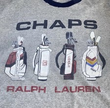 VINTAGE CHAPS Ralph Lauren Shirt Adult L Grey Golf Graphic Made In USA Mens