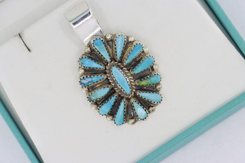 Sterling Silver Navajo Native American Tommy Lowe Turquoise Pendant - Picture 2 of 11